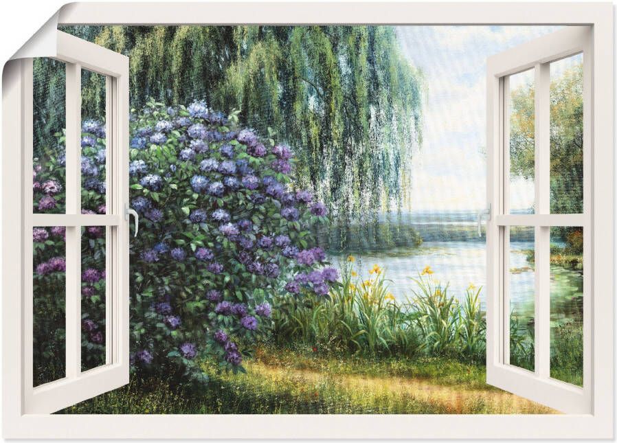 Artland Artprint Hortensia's aan het meer als artprint op linnen poster muursticker in verschillende maten