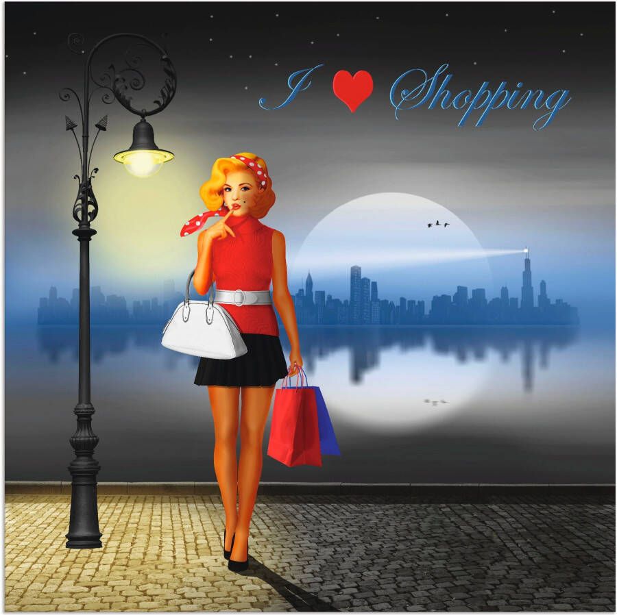 Artland Artprint Ik hou van shoppen als artprint van aluminium artprint voor buiten poster in diverse formaten