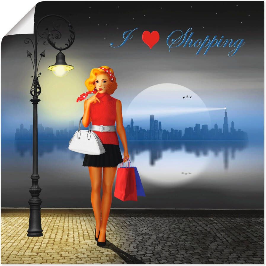 Artland Artprint Ik hou van shoppen als artprint van aluminium artprint voor buiten poster in diverse formaten