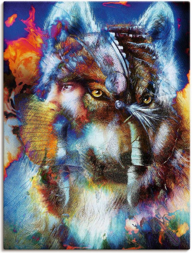 Artland Artprint Indiase Krijger met wolf als artprint op linnen poster muursticker in verschillende maten - Foto 1