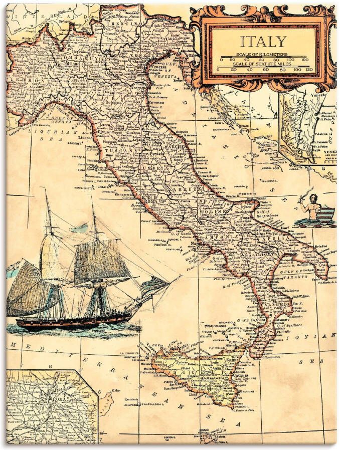 Artland Artprint Italië kaart als artprint op linnen poster in verschillende formaten maten - Foto 6
