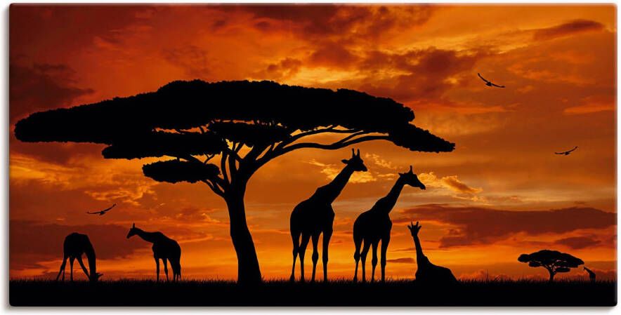 Artland Artprint Kudde giraffen bij zonsondergang als artprint op linnen poster in verschillende formaten maten - Foto 4