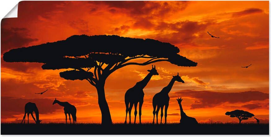 Artland Artprint Kudde giraffen bij zonsondergang als artprint op linnen poster in verschillende formaten maten - Foto 4