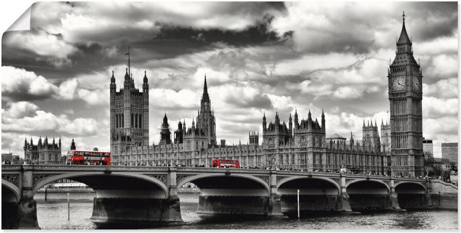 Artland Artprint Londen Westminster Bridge & Red Buses als artprint op linnen poster muursticker in verschillende maten - Foto 1