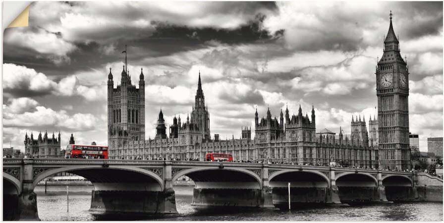 Artland Artprint Londen Westminster Bridge & Red Buses als artprint op linnen poster muursticker in verschillende maten - Foto 3