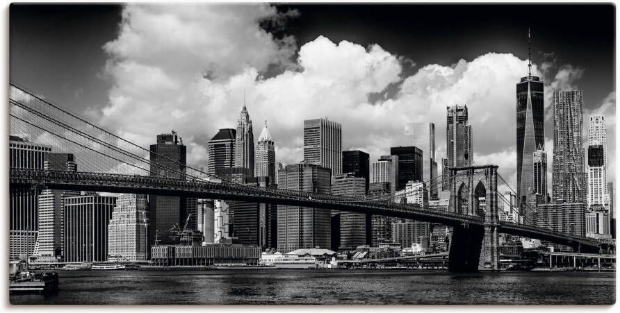 Artland Artprint Manhattan Skyline Brooklyn Bridge als artprint van aluminium artprint op linnen muursticker verschillende maten - Foto 1