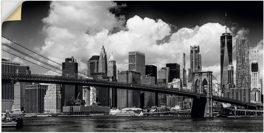 Artland Artprint Manhattan Skyline Brooklyn Bridge als artprint van aluminium artprint op linnen muursticker verschillende maten - Foto 1
