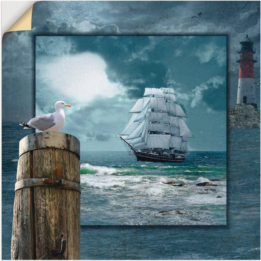 Artland Artprint Maritieme collage met zeilschip als artprint op linnen poster muursticker in verschillende maten - Foto 3