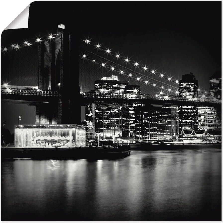 Artland Artprint New York Brooklyn Bridge 's nachts als artprint op linnen poster in verschillende formaten maten - Foto 3