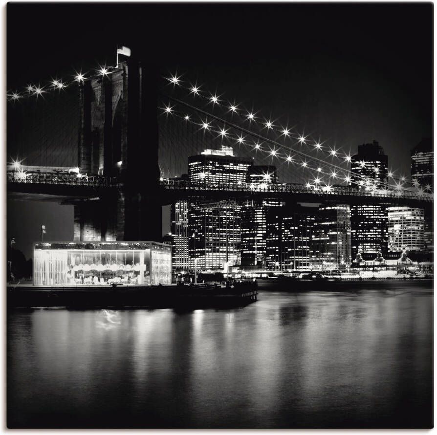 Artland Artprint New York Brooklyn Bridge 's nachts als artprint op linnen poster in verschillende formaten maten - Foto 1
