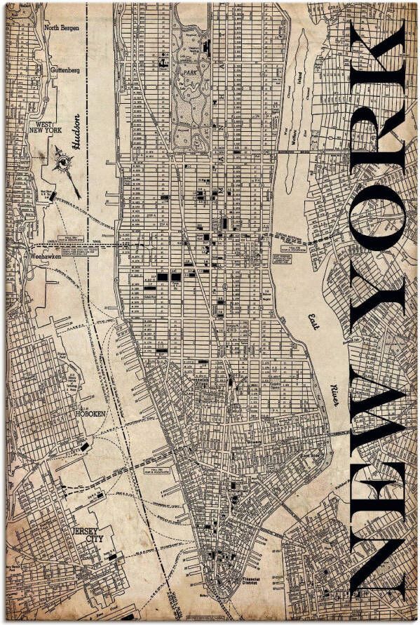Artland Artprint New York kaart straten kaart Grunge als artprint op linnen poster in verschillende formaten maten - Foto 6