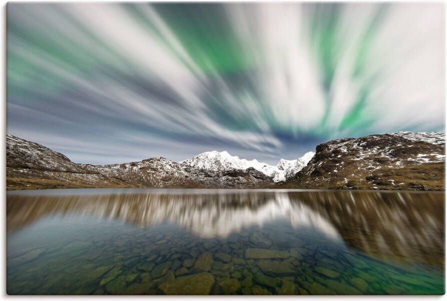 Artland Artprint Noorderlicht over van een bergketen als artprint van aluminium artprint op linnen muursticker of poster in verschillende maten - Foto 5