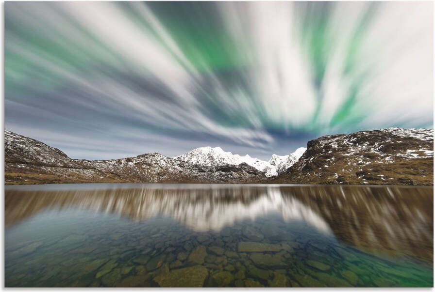 Artland Artprint Noorderlicht over van een bergketen als artprint van aluminium artprint op linnen muursticker of poster in verschillende maten - Foto 6