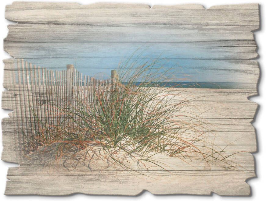 Artland Artprint op hout Mooie duinen met grassen en hek - Foto 4
