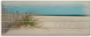 Artland Artprint op hout Mooie duinen met grassen en hek