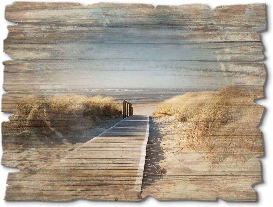 Artland Artprint op hout Noordzeestrand op Langeoog pier - Foto 4