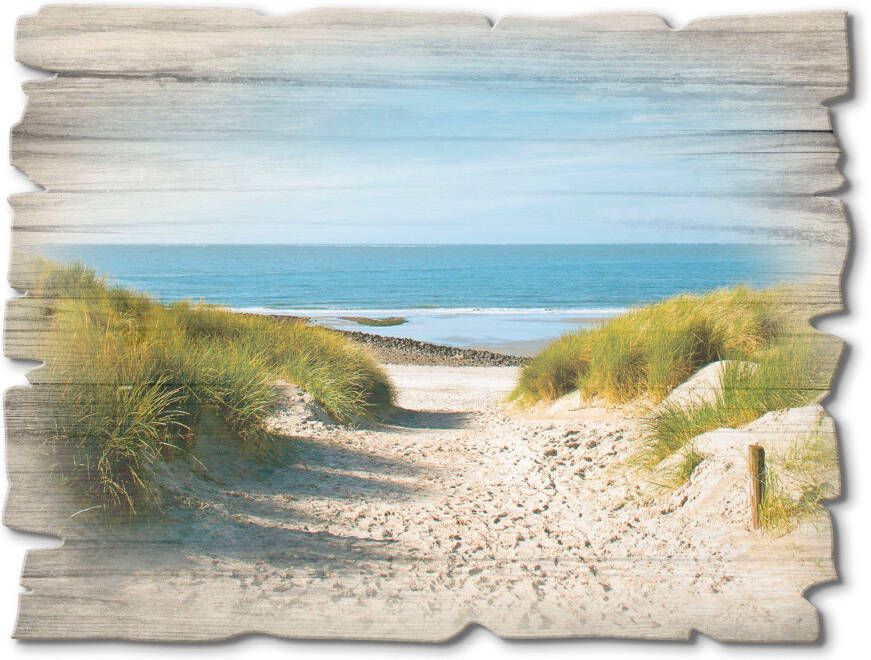 Artland Artprint op hout Strand met duinen en weg naar het water - Foto 4