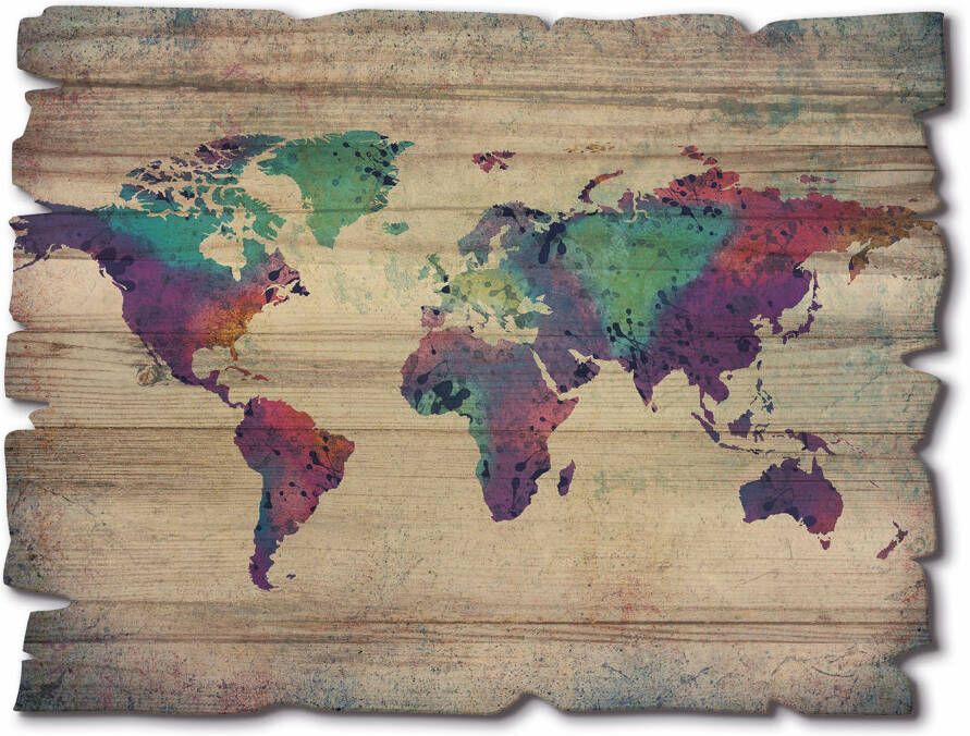 Artland Artprint op hout Veelkleurige wereldkaart - Foto 4