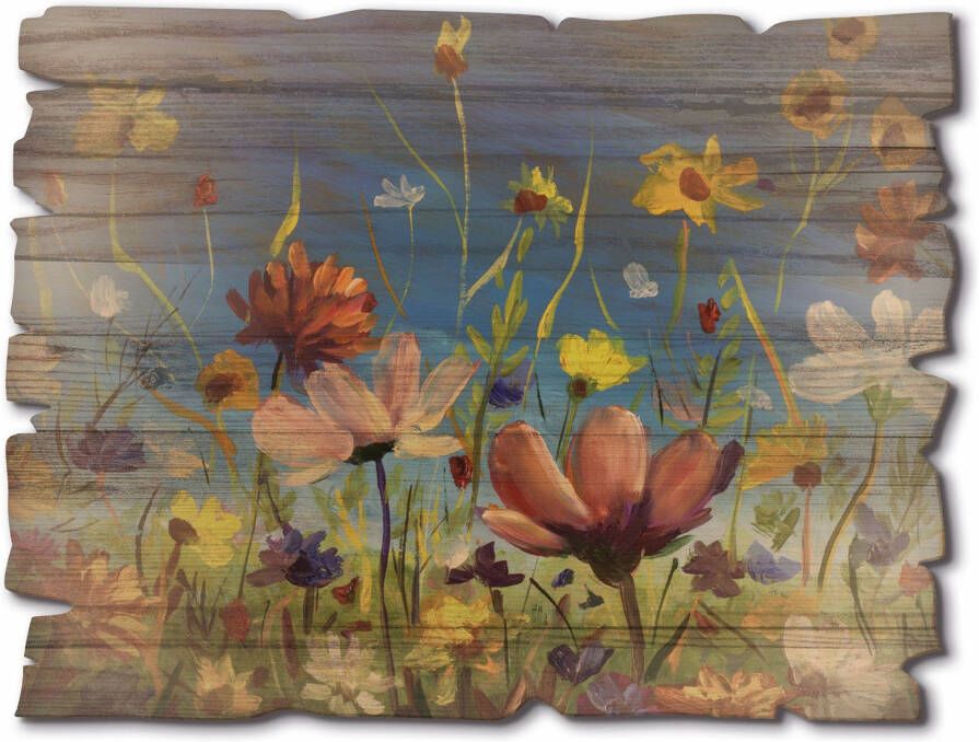 Artland Artprint op hout Weide met wilde bloemen blauwe hemel - Foto 4