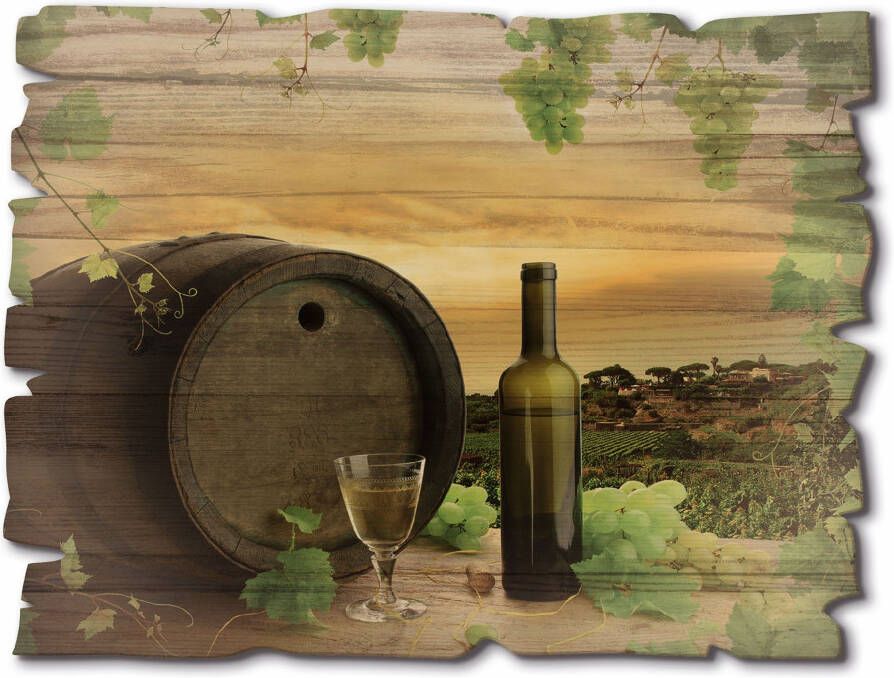 Artland Artprint op hout Wijn druiven wijnstokken wijngaard