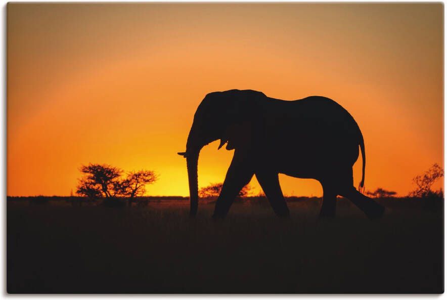 Artland Artprint op linnen Afrikaanse olifant bij zonsondergang