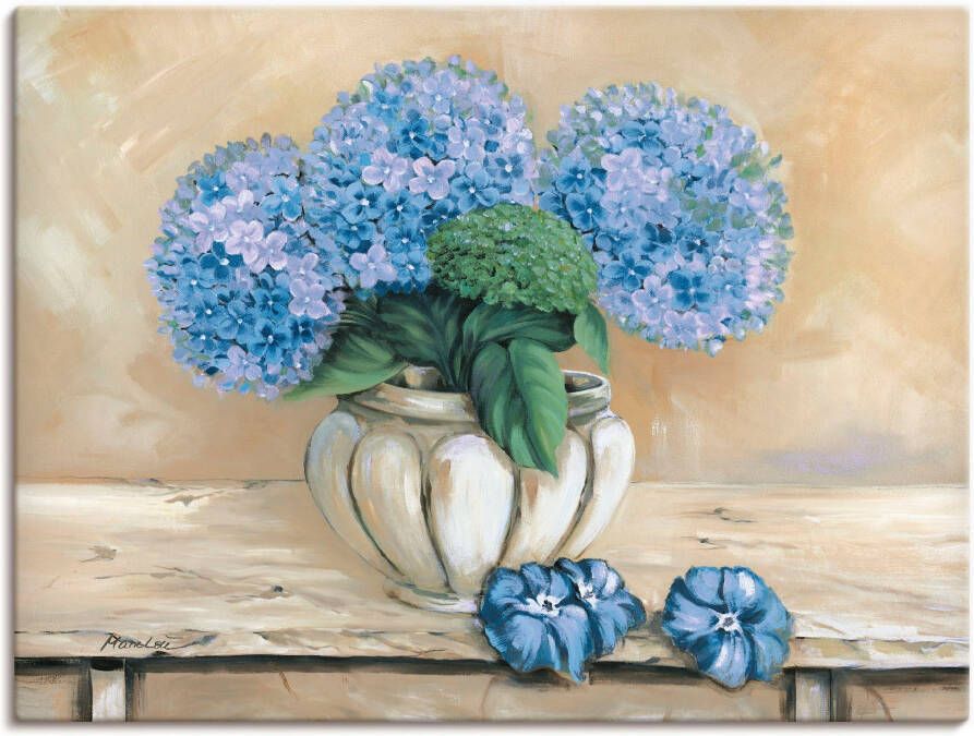 Artland Artprint op linnen Blauwe hortensia's gespannen op een spieraam