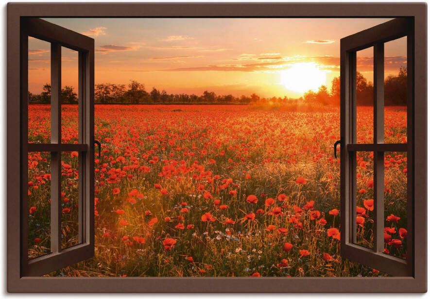 Artland Artprint op linnen Raamzicht Klaprozenveld bruin - Foto 6