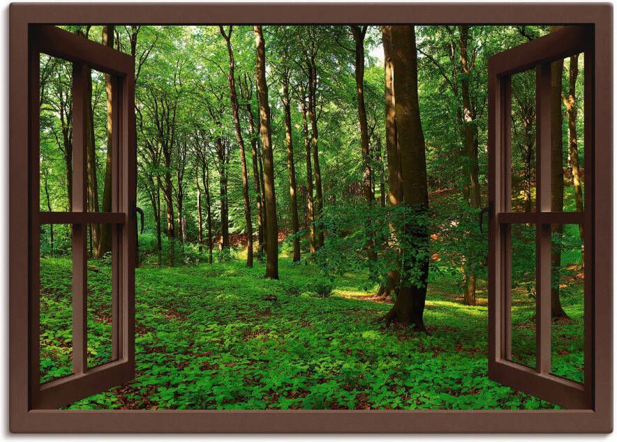 Artland Artprint op linnen Blik uit het venster panorama groen zomerbos
