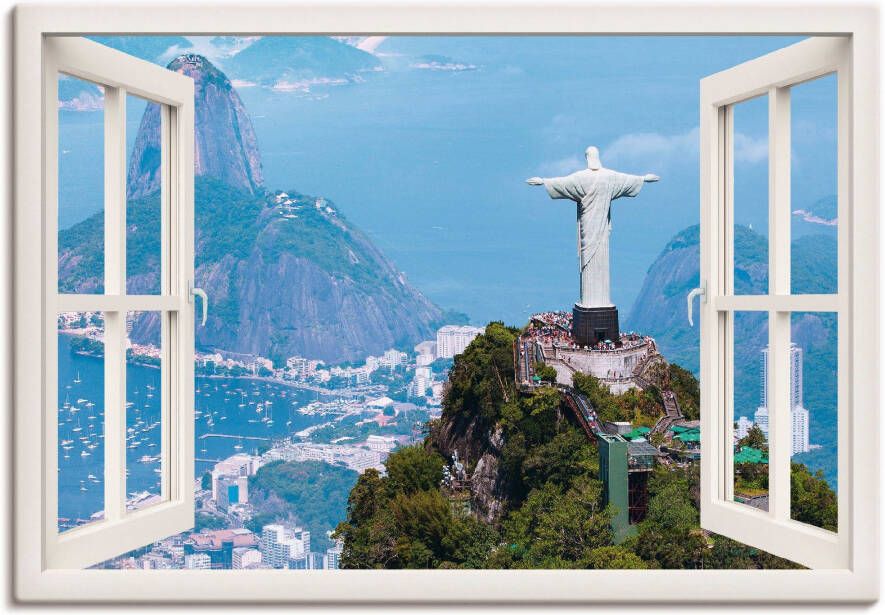 Artland Artprint op linnen Rio de Janeiro met Christus wit