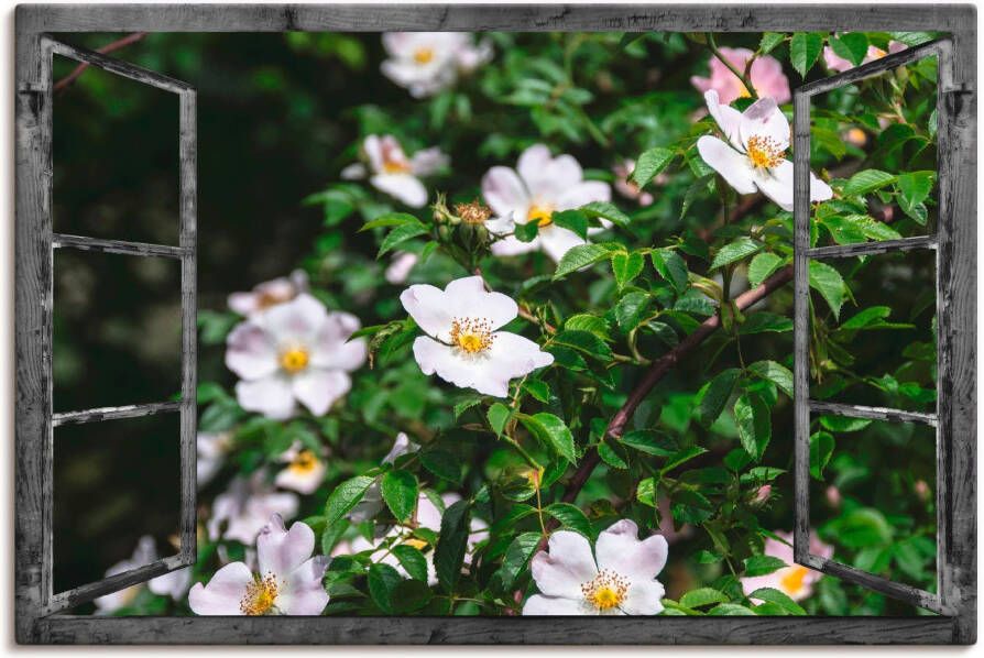 Artland Artprint op linnen Blik uit het venster wilde rozen - Foto 1