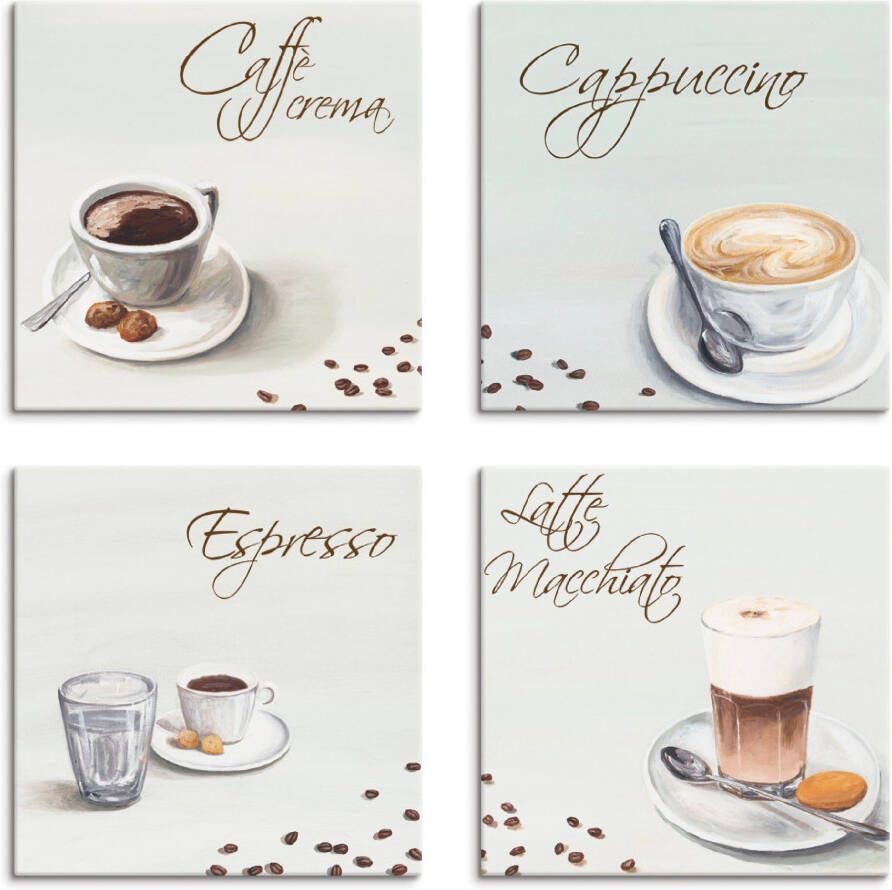 Artland Artprint op linnen Cappuccino espresso latte macchiato (4-delig) - Foto 3