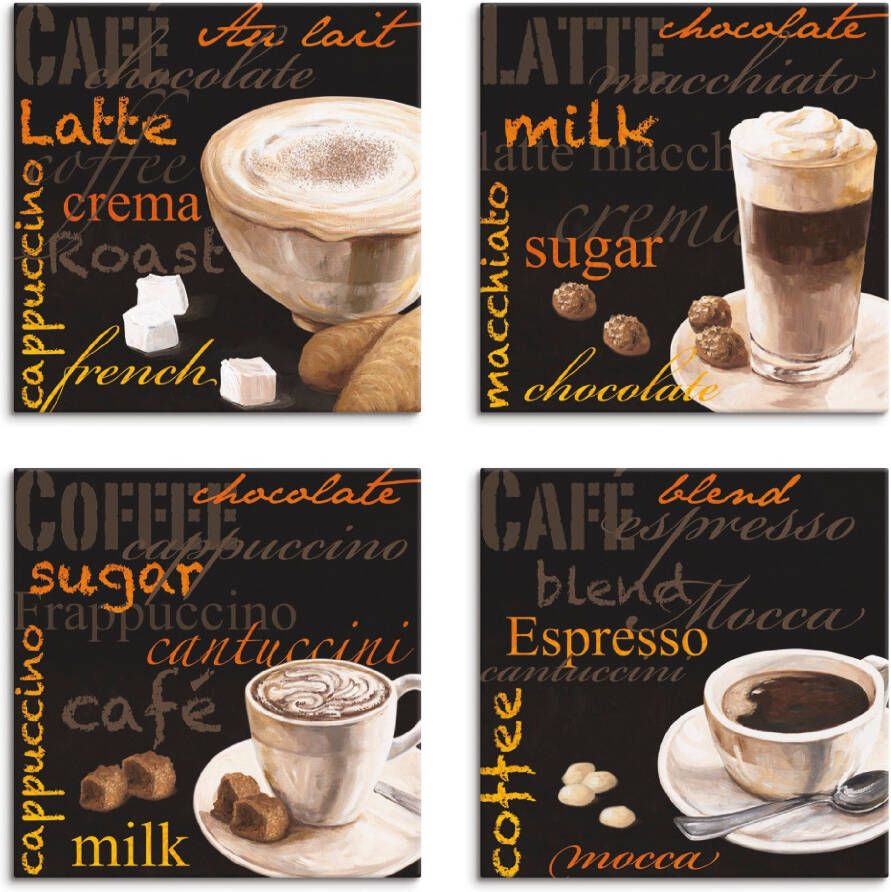 Artland Artprint op linnen Cappuccino macchiato coffee espresso (4-delig) - Foto 1