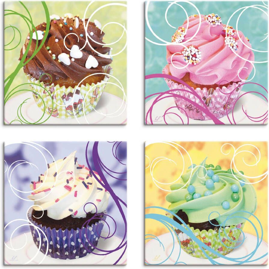 Artland Artprint op linnen Cupcakes set van 4 verschillende maten (4-delig)