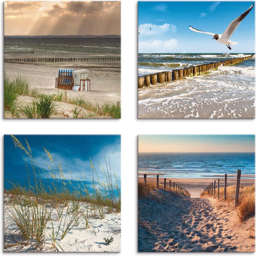 Artland Artprint op linnen Eenzaam strand Oostzee zandduinen grassen (4-delig) - Foto 3