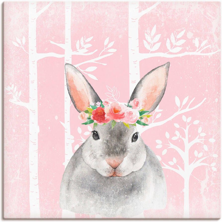 Artland Artprint op linnen Haas met bloemen in pink bos - Foto 5
