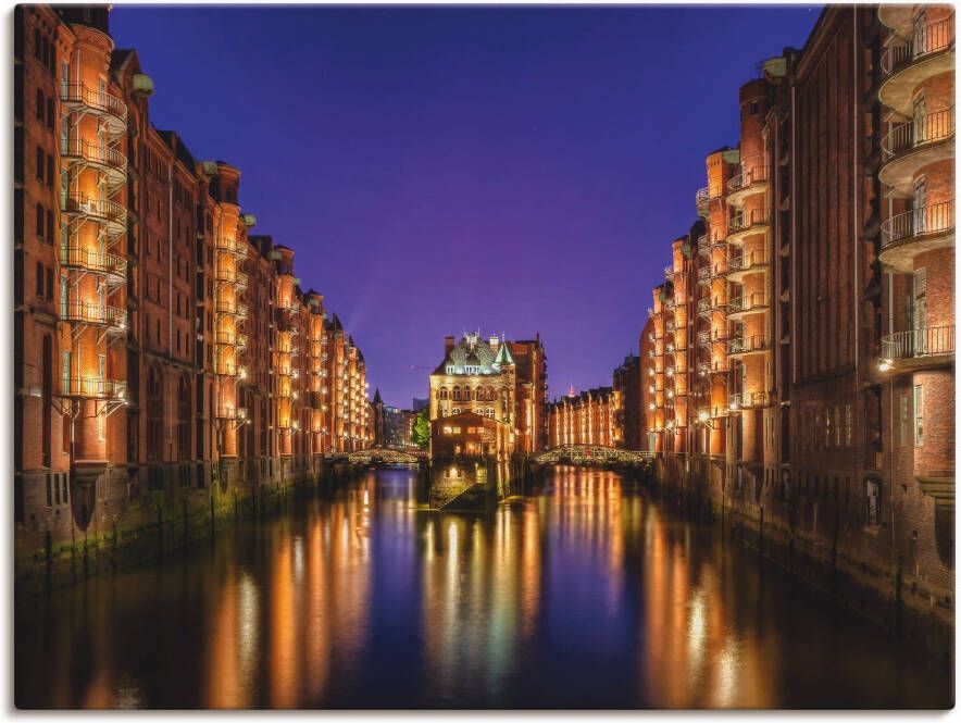 Artland Artprint op linnen Hamburg Speicherstadt 's nachts - Foto 4