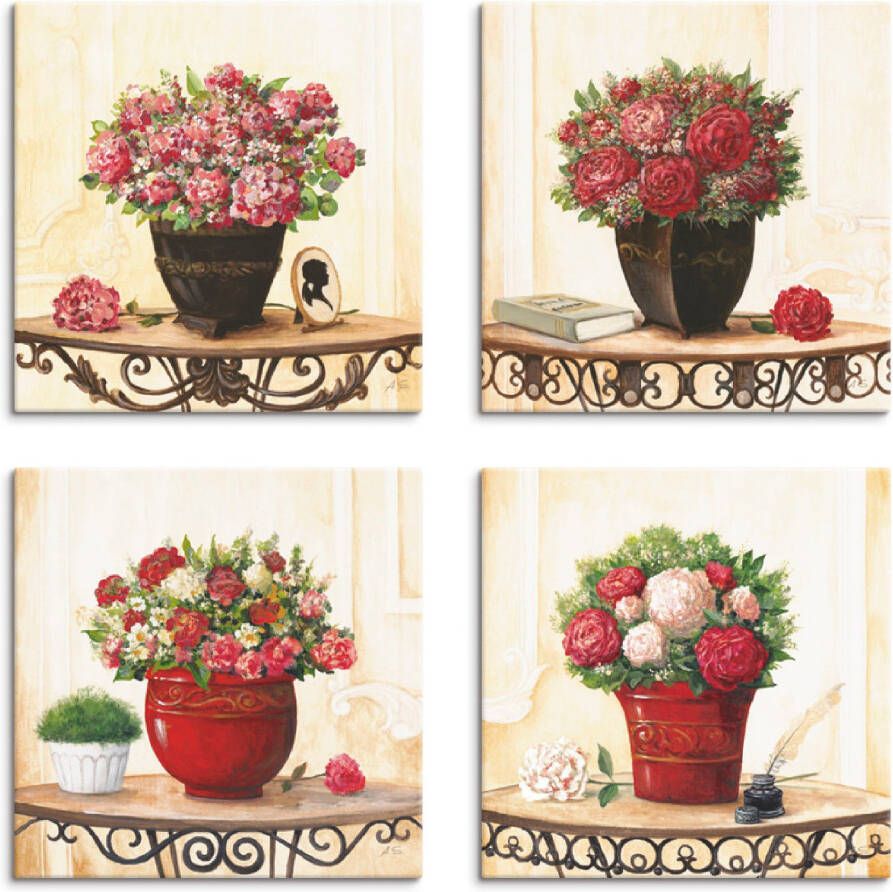 Artland Artprint op linnen Hortensia's kruidnagel rozen pioenrozen (4-delig) - Foto 3