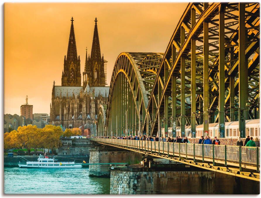 Artland Artprint op linnen Keulse domkerk met Hohenzollernbrug