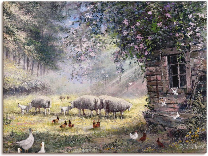 Artland Artprint op linnen Kippen en schapen gespannen op een spieraam - Foto 4