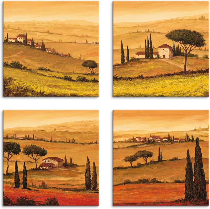 Artland Artprint op linnen Knollenland en veld klaprozen Toscaans landschap (4-delig) - Foto 3