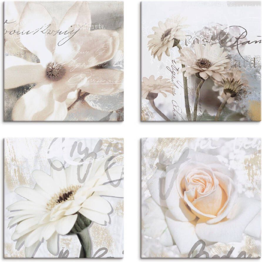 Artland Artprint op linnen Magnolia gerberas rozen in letters (4-delig) - Foto 1