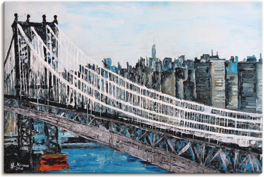Artland Artprint op linnen New York Brooklyn Bridge gespannen op een spieraam - Foto 1