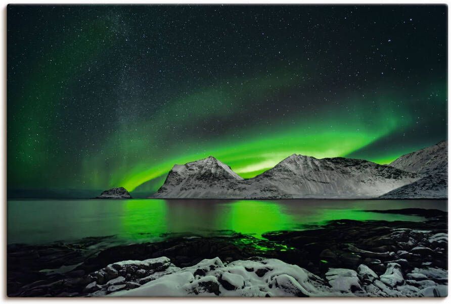 Artland Artprint op linnen Noorderlicht boven een winterberg - Foto 5