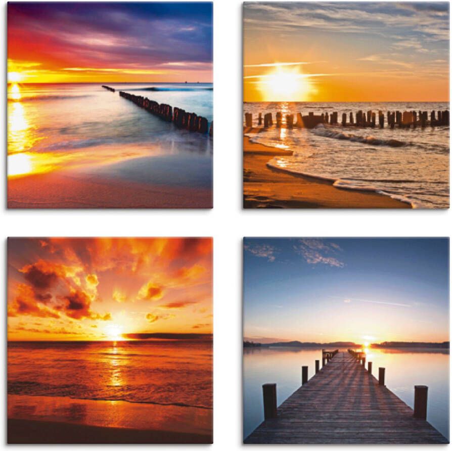 Artland Artprint op linnen Oostzee Strand zon zonsondergang (4-delig) - Foto 2