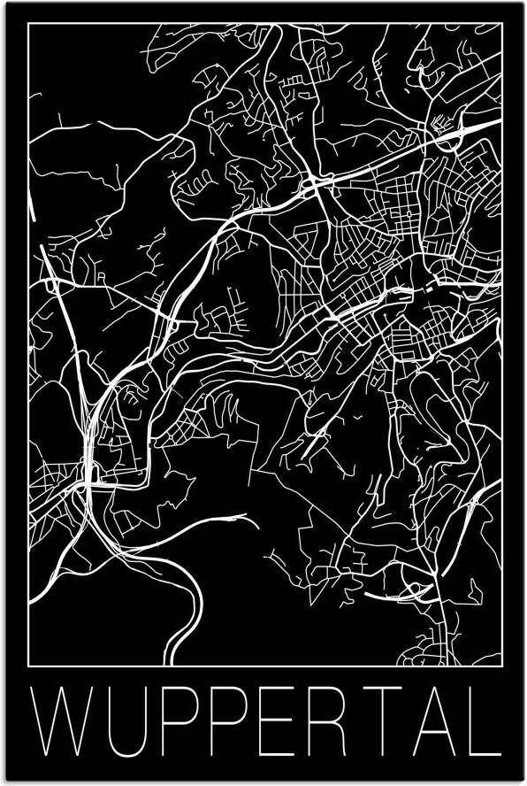 Artland Artprint op linnen Retro kaart Wuppertal zwart