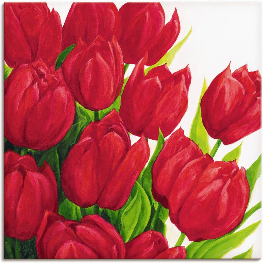 Artland Artprint op linnen Rode tulpen gespannen op een spieraam - Foto 1