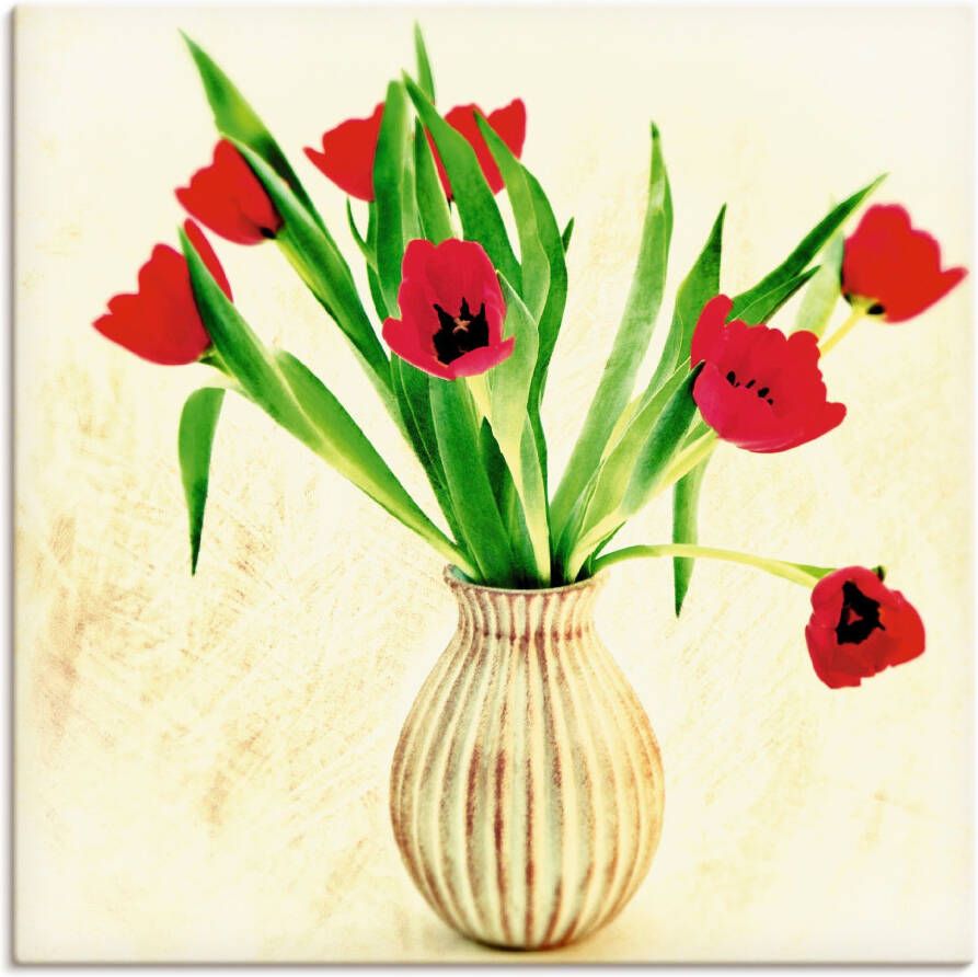 Artland Artprint op linnen Rode tulpen gespannen op een spieraam - Foto 1