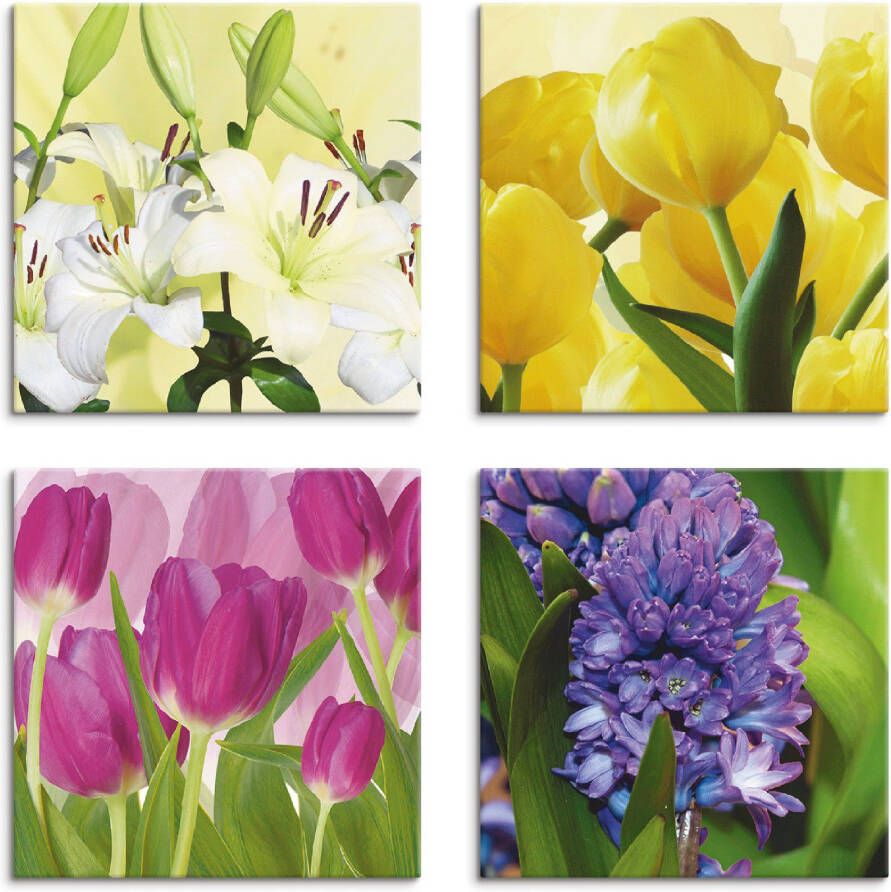 Artland Artprint op linnen Tulpen lelies hyacint set van 4 verschillende maten (4-delig) - Foto 3