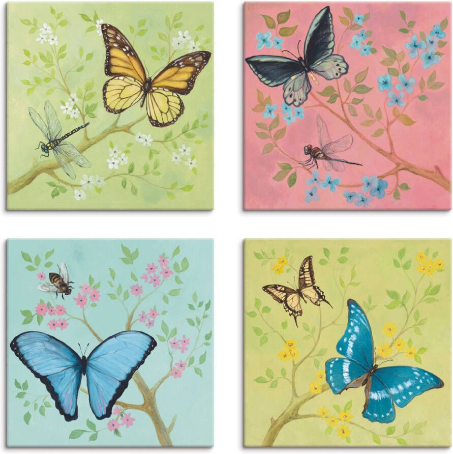 Artland Artprint op linnen Vlinders pastel set van 4 verschillende maten (4-delig) - Foto 3