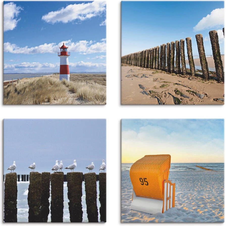 Artland Artprint op linnen Vuurtoren Sylt strand meeuwen strandstoel (4-delig) - Foto 3